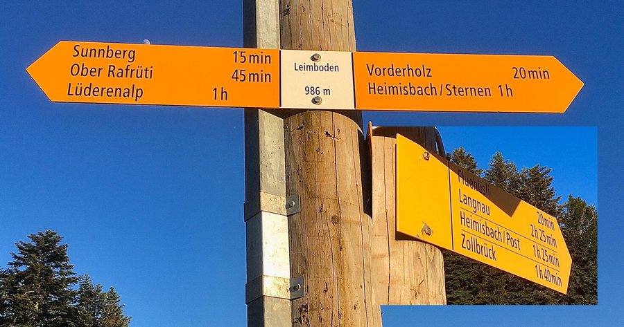 Wanderwegweiser Heimisbach Leimboden